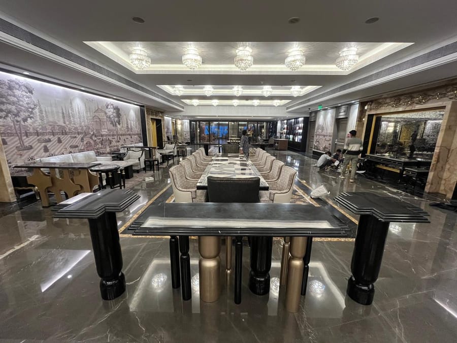 Custom lobby furniture and furnishings, grand hotel entrance Mumbai