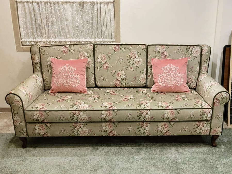 Bespoke floral-upholstered sofa, private residence Mumbai