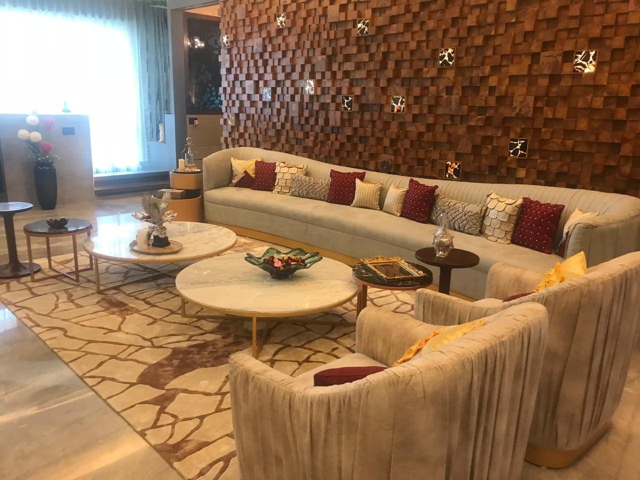 Full bespoke living room suite — custom sofas, single seaters and tables, Mumbai